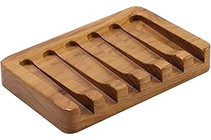 Soap Dish for Shower by HTB, Teak Wood Bathroom Soap Holder for Soap Bar, Self Draining Soap Container for Kitchen Sponage