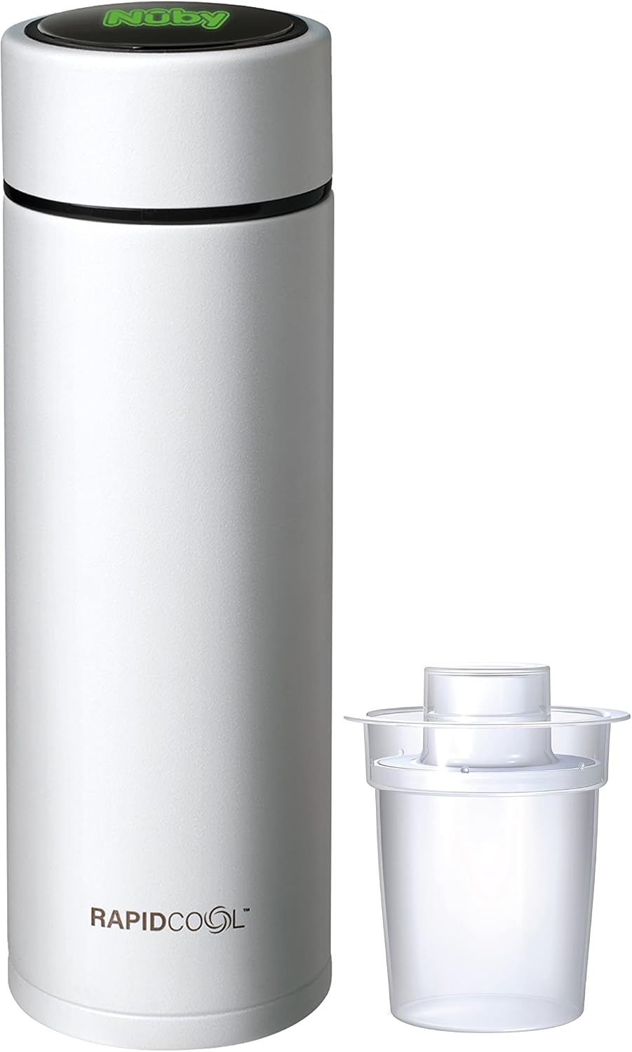 Nuby RapidCool Portable Baby Bottle Maker - Formula Feed in 2 Minutes | Ideal for Travel Bottles and Night Feeds | Includes Milk Powder Dispenser and Digital Lid | No Filter Needed (White)