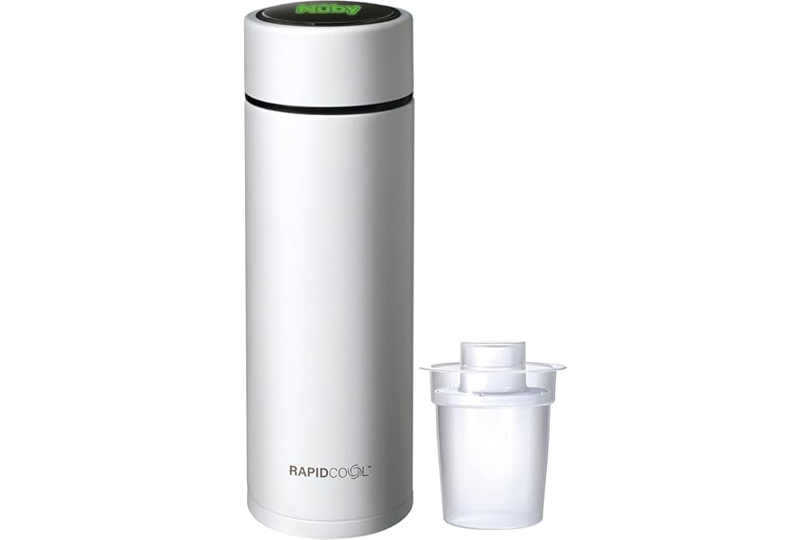 Nuby RapidCool Portable Baby Bottle Maker - Formula Feed in 2 Minutes | Ideal for Travel Bottles and Night Feeds | Includes Milk Powder Dispenser and Digital Lid | No Filter Needed (White)