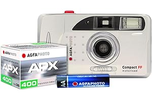 AgfaPhoto Set Analog 603020 – Appareil Photo Argentique Réutilisable Motorisé – Pellicule et Pile Incluses