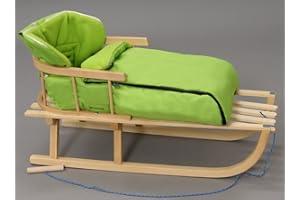 RGVERTRIEB Holzschlitten mit Rückenlehne mit Winterfußsack Schlitten Holz | 10 Farben