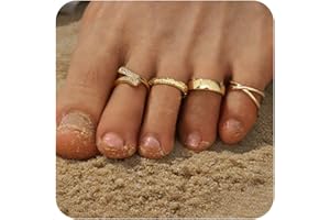 KRFY 4Pcs 14K Gold Plated Toe Rings for Women Adjustable Gold Toe Ring Set Non Tarnish Open Band Toe Rings Stacking CZ Bow Summer Beach Foot Jewellery for Women