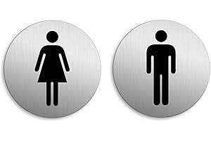 OFFORM DESIGN Plaques de Porte Toilettes WC Femmes Hommes Ø 75 mm Lot de 2 Aluminium brossé aspet inox (Argent)