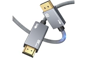 AGFINEST 8K Câble DisplayPort vers HDMI 3M - 8K@60Hz 4K@144Hz, Unidirectionnelle Source DP1.4 vers Écran HDMI2.1, Plug & Play pour Ordinateur Portable/PC/Carte Graphique vers Moniteur/TV/Projecteur