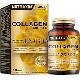 Nutraxin Collagen Complex Tablet | 5 Tip Kolajen (Tip I, II, III, V, X) + Hyal&uuml;ronik Asit, Elastin, C Vitamini | Şeker ve Glu