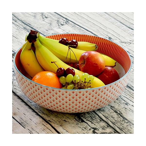 Nicola Spring 2 Piece Geometric Patterned Fruit Bowl Set - Large Porcelain Pasta Salad Serving Bowls - 2 Colours - 29cm - Image 6