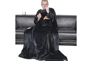 ‎WOLTU WOLTU Decke mit Ärmeln Füßen, Kuscheldecke Flauschig XXL mit Taschen, Oeko-TEX Zertifiziert, warm Wohndecke TV-Decke Fleecedecke Ärmeldecke, Geschenk für Frauen Männer Erwachsene 170x200cm Schwarz