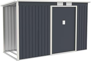 Juskys Metall Gerätehaus M mit Holzunterstand Links, Schiebetür, Lüftungsgitter, Fundament - Geräteschuppen Gartenhaus Metallgerätehaus Holzregal
