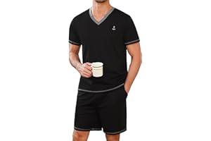 Marvmys Pigiama Uomo Estivi Corto Cotone Leggero Pigiami Due Pezzi Maniche Corte Scollo a V T-Shirt e Pantaloncini S-3XL