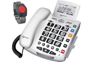 ELDAT Fon Alarm APF03: Notruftelefon für Senioren mit Notruf Sender(n), schnurgebundenes Festnetztelefon mit Notrufknopf, Hausnotruf Seniorentelefon