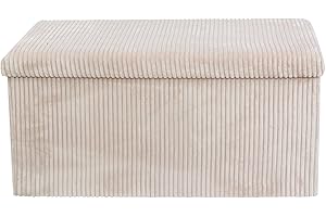 DANIEL JAMES Housewares Folding Ottoman Storage Box – Large Padded Footstool or Storage Chest with Lid for Bedroom, Hallway, Living Room - Corduroy: Beige