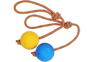 Weeyuu Rope Dog Toy, 2 Pack Ball on a Rope Dog Toys Durable Elastic Solid Rubber Balls for Fetch, Catch, Throw and Tug of War (5 cm, Blue + Yellow)