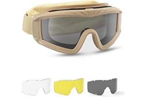 Feyachi Gafas de airsoft tácticas militares con 3 lentes intercambiables, protección UV400, gafas de tiro antivaho, para deportes al aire libre, caza, ciclismo, paintball