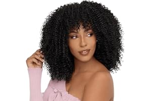 ROMFACE Perruque Femme Naturelle avec Frange Court Perruque Afro Femme Bresilienne Bouclée Perruques 180% Densité Curly Pour les Femmes Noires Perruques Glueless None Lace Front Perruques (18 Pouce,1B)