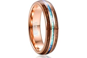 Vakki 6mm/8mm Wolframringe für Herren/Damen, Hawaiianische Koa-Holzeinlage, Kuppel, Abalone-Muschel/blaue Mitte, Eheringe, bequeme Passform, Größe 4 bis 17