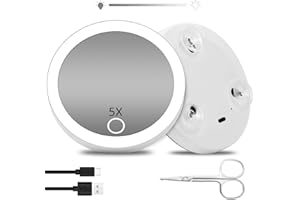Suupvaor Espejo de Aumento Iluminado 5X, Espejo de Aumento con luz 5X, Espejo de Aumento 5X Recargable con luz, Espejo de Bolsillo Compacto 10cm Regulable con Tijeras