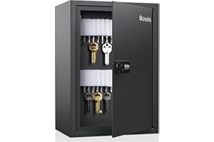 Uniclife 40 Position Slotted Key Cabinet with Combination Lock Resettable Black Digital Security Storage Box Steel Key Organizer with Slotted Racks White Key Tag Labels and Permanent Pen