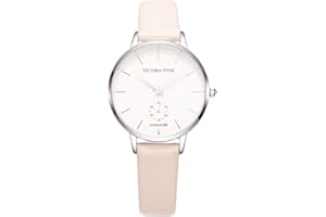 VICTORIA HYDE Fashion Elegant Women Watch with Clear White Dial Analog Quartz Detachable Genuine Leather Strap Stainless Steel Mesh Band