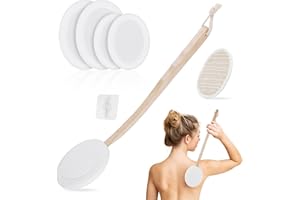 LOPHE Aplikator do kremu na plecy – 7-pak aplikatorów balsamu z długim uchwytem do samodzielnego nakładania pędzla 2 w 1 z 4 podkładkami, szczotką do kąpieli i haczykiem (biały)