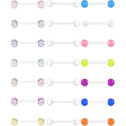 Blue Glitter Acrylic Ball BioFlex Straight Tongue Nipple Barbell 14g – Cherry Body Jewellery