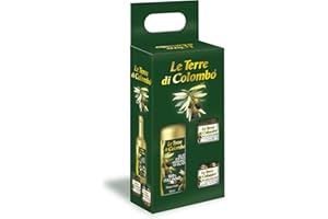 Le Terre di Colombo - Coffret cadeau avec huile d’olive extra-vierge 100 % italienne, pâte d’olives Riviera et olives Riviera dénoyautées conservées dans de l’huile d’olive extra-vierge