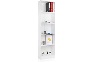 ADGO R50 Libreria con scomparti 50x30x181 cm, armadietto sottile, scaffale aperto, scaffale per ufficio, scaffalatura, libreria, mobili da ufficio, divisorio (bianco)