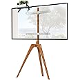 PUTORSEN Artistic Easel TV Floor Stand for TV 45-65 inch, Universal TV Stand Mount Tripod with Media Shelf, 45 degree Swivel, Load 88lbs and Max VESA 400x400mm