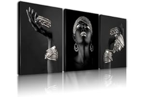 HONEYBABY Framed African Canvas Wall Art Black Woman Portrait Gold Bracelet Pictures Artwork Poster Modern Art Decor Painting for Living room Bedroom Home Decor