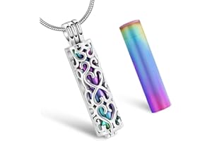 UICCVOKK Urn Necklace for Pets & Humans, Memorial Locket with Hollow Cylinder Vial, Keepsake Jewellery for Ashes (C)