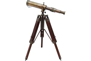 NAUTICAL REPLICA HUB Treppiede decorativo in ottone con telescopio in legno massiccio