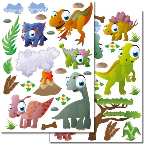 Wandkings Dinosaurier Wandsticker Set, 41 Aufkleber, 2 DIN A4 Bögen, Gesamtfläche 60 x 20 cm
