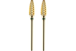 JCMaster® Kit di 2 Punte professionali per Fresa per Unghie In carburo di tungsteno Forma conica Ideale per Manicure, Rimozione Gel, Semipermanente, Acrilico, Nail Art Grana Coarse Color Oro
