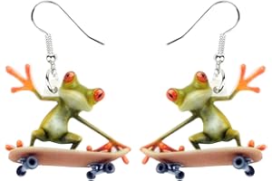 WEVENI Acrylic Cute Skateboard Frog Earrings Heart Dangle Drop Funny Jewelry For Women Girls Charm Gift