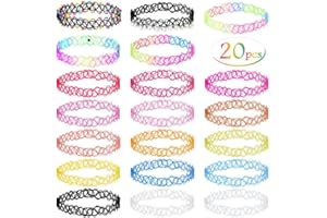 shynek 20er-Pack Tattoo-Halsketten-Set für Mädchen, modisches Stretch-Spitzen-Halsband, Gothic-Elastik-Kragen-Schmuck-Set für Frauen, Teenager-Mädchen