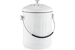 RED FACTOR Premium Seau Compost Inodore en Acier Inoxydable pour Cuisine - Poubelle Compost Cuisine - Comprend Filtres à Charbon de Rechange (Blanc, 5 litres)