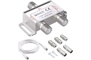 Justech TV Aerial Splitter 2 Way Satellite Splitter F Type Splitter 5-2500MHz with 1.5m Coax Cable F Plugs for Sky Box Telewest Eurovox Starview Dreambox