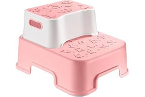 WIDODIO Tritthocker Kinder, Robuster Tritthocker Kinder 2 Stufen, Anti-Kipp und Anti-Rutsch Hocker kinder Klappbar, Tritthocker Kinder Bad für Badezimmer, Sicher Toilettenhocker für Kleinkinder(Rosa)