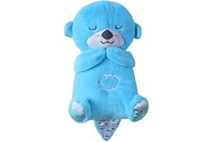 HOMEMARI Peluche de nutria con luz musical y movimiento respiratorio, caja de música de nutria con repetición de felpa, ayuda para dormir para bebés, regalo para recién nacidos