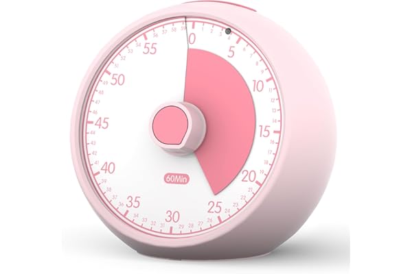 Minuteur Visuel Enfant 60 Min - Timer Compte à Rebours Silencieux avec Alarme, Outil de Concentration TDAH/Autisme pour Gestion Temps Devoirs, Tâches & Cuisine (Pink)