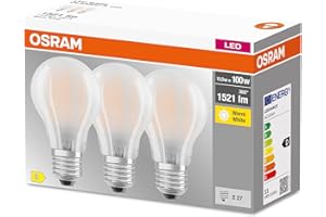 OSRAM LED Classic A100, lámparas LED de filamento esmerilado de vidrio para E27, forma de bombilla, blanco cálido (2700K), 1521 lúmenes, sustituye a las bombillas convencionales de 100W, caja de 3
