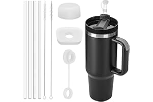 MARFOREVER Transparent Hartplastik Strohhalme, 4 Stück Ersatz Strohhalme Set 31cm Strohhalme Lang Wiederverwendbare Trinkhalme mit Silikon Stopfen Auslaufsicherer für Reisebecher Cup 30oz 40oz