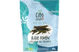 CIBO CRUDO CRUDO BIOLOGICO VEGAN Alga Kombu Bio - 40g. Alghe Kombu Qualità Premium. Alghe Essiccate al Sole. Per Zuppe Dashi Insalata Legumi o Sushi. Alga Combu.