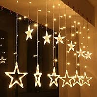 Lexton Star Curtain Light 6 Big Star 6 Small Star with 8 Flashing Modes for Decoration (12 Star, Warm White)