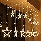 Lexton 138 LED Star Curtain Light 6 Big Star 6 Small Star with 8 Flashing Modes for Decoration (12 Star, Golden Yellow)