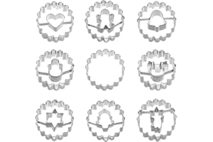 BLUELVES Weihnachten Linzer Ausstecher Set, 9 Stück Linzer Ausstechformen Keksausstecher, Plätzchenausstecher Weihnachten, Klein Linzer Ausstecher für Plätzchen, Kekse und Fondant