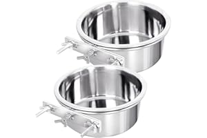 Hniuyun Water Bowl Food Bowl for Kennel Cage Crates, 2 Pcs Hanging Pet Bowl, Stainless Steel Bowl Quick Lock Bowls for Dog Cat Bird Guinea Pig Rabbit Chicken Coop(10-12cm)