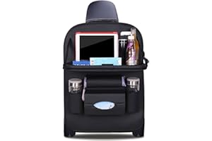 Ergocar Organizadores para Coche de Cuero de Pu de Lujo Protector de Asiento de Coche con Sostenedor de Tablet-Bolsillo, Organizador de Asiento Trasero de Coche Multifuncional (Negro - 1 Pack)