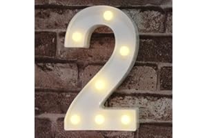 ROMULI Decorative Led Light Up Number Letters, White Plastic Marquee Number Lights Sign for Birthday Party Wedding Home Bar Christmas Decor Battery Operated, Number 2