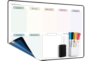 MCCORL Adesiva Lavagna Cancellabile Calendario Planning Settimanale, Memo da Parete, Agenda Famiglia, To Do List,Pianificare I Pasti - in Italiano 42×28cm