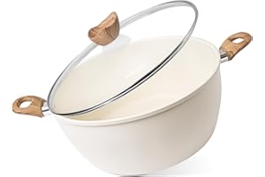 Non Stick Cooking Pots with Glass Lid – 9.5 Quart Induction Hob Stock Pot – Kitchen Deep Casserole Cookware – 32cm, Cream – by Nuovva